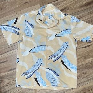 Men’s  Beige and Blue Hawaiian Shirt
